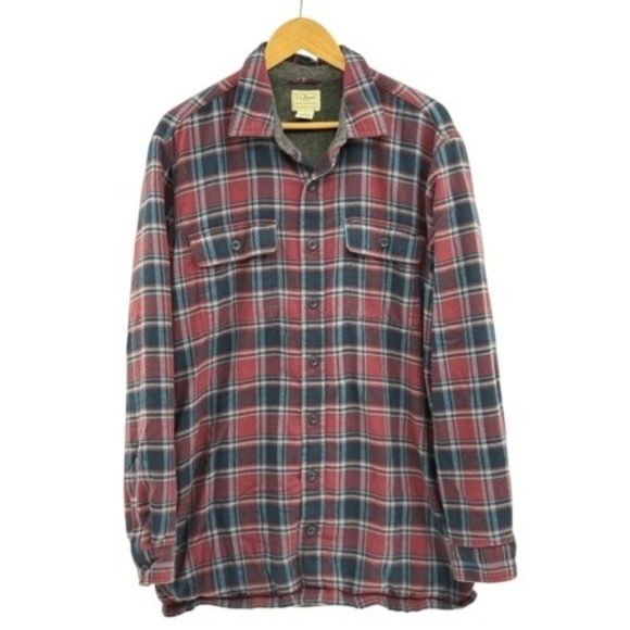 Vintage L.L. Bean Flannel Shirt Fleece Lined Men Large‎ Tall Plaid Traditional